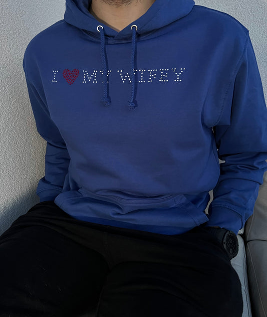 I ❤️ MY WIFEY DIAMENCIKI SZAFIROWA BLUZA Z KAPTUREM ROZMIAR M OUTLET