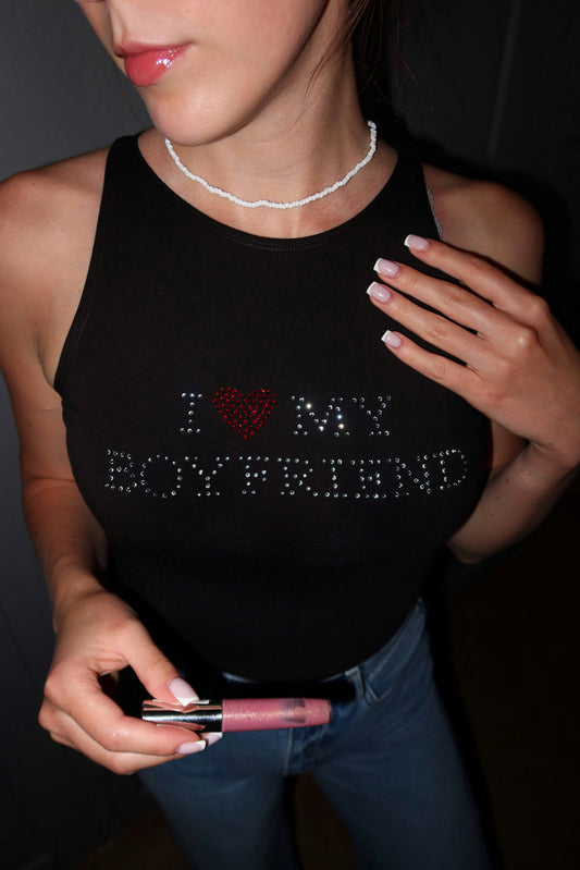 I ❤️ MY BOYFRIEND CZARNY TOP ROZMIAR L OUTLET